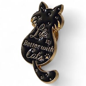 "Life is Better with Cats" Enamel Pin - Chic Gold & Black Silhouette NWOT